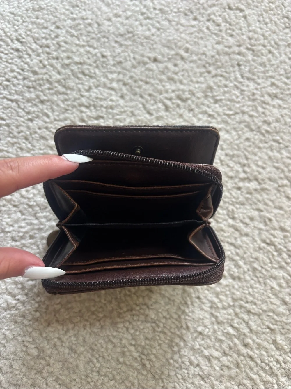Nine West Brown Leather Zip Card Holder